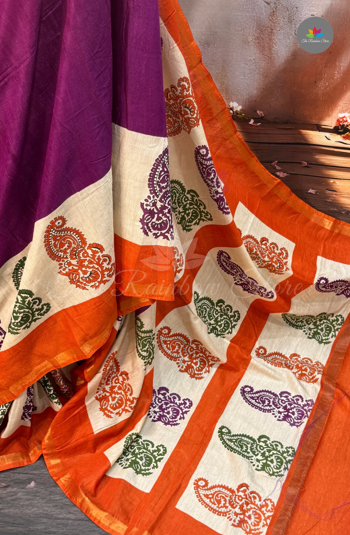 Bhagalpur Saree - Purple with Orange