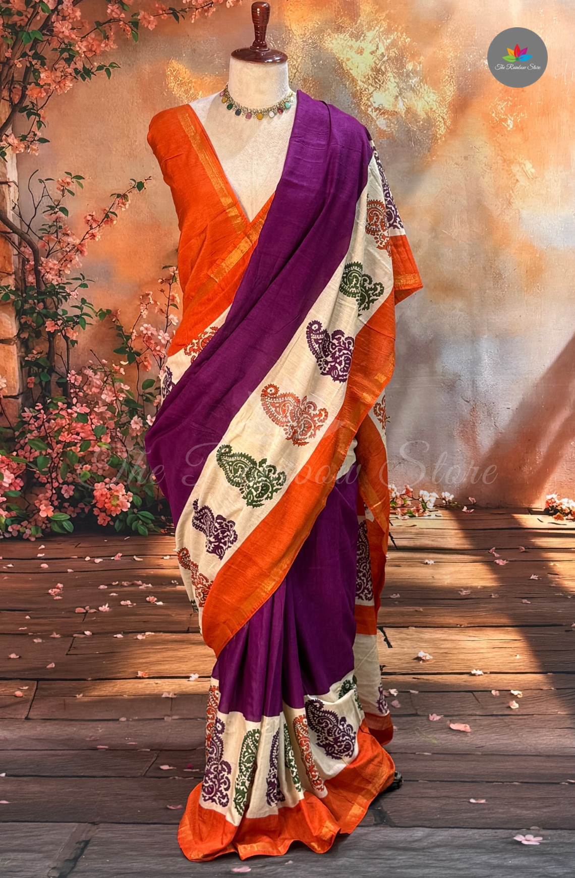 Bhagalpur Saree - Purple with Orange