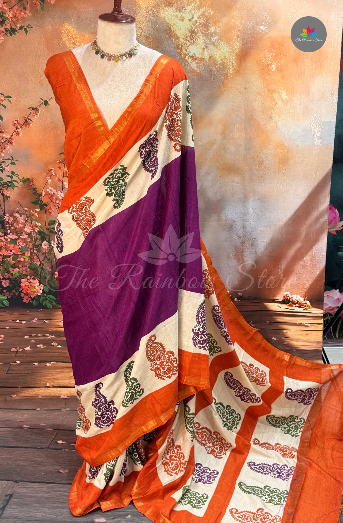 Bhagalpur Saree - Purple with Orange