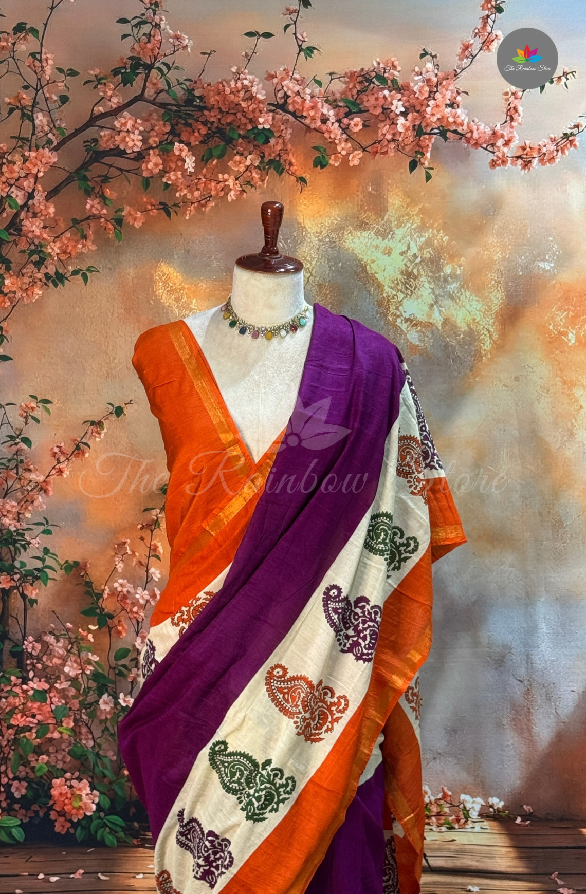 Bhagalpur Saree - Purple with Orange