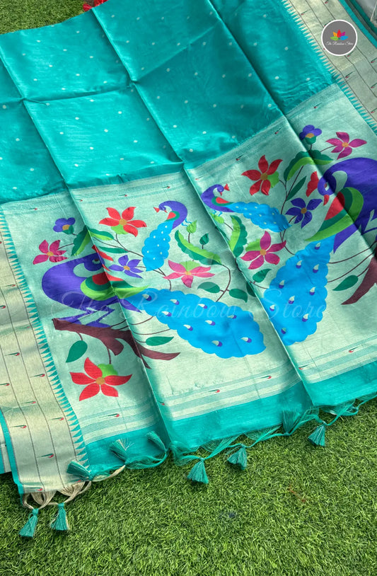 Elegant Paithani Tussar Saree - Sky Blue