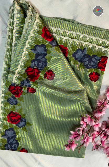 Tissue Saree - Pastel Mint Green