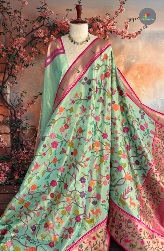 Paithani Pattu Saree - Pastel Mint Green