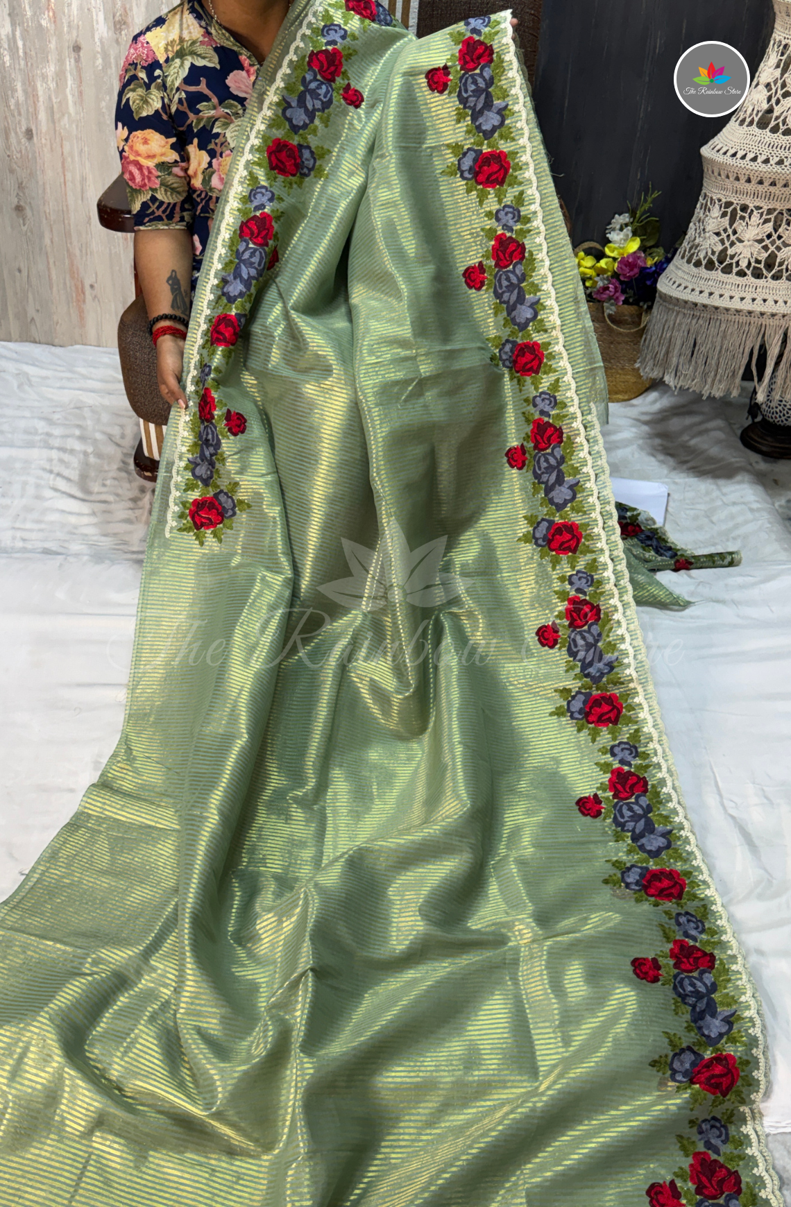 Tissue Saree - Pastel Mint Green