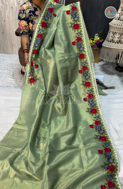 Tissue Saree - Pastel Mint Green