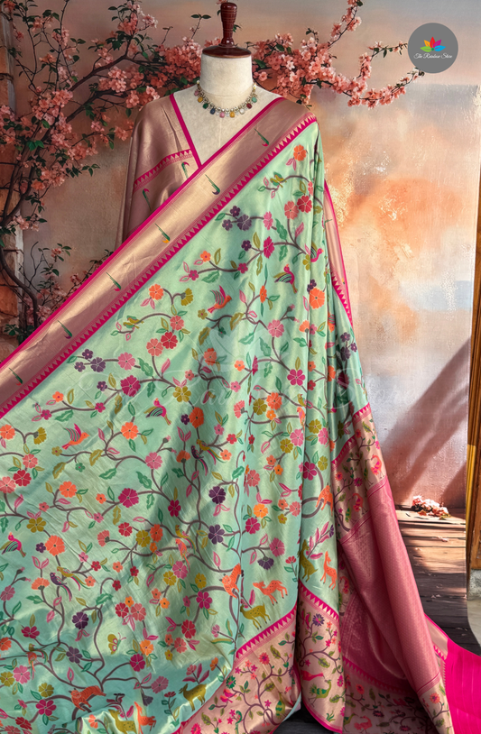 Paithani Pattu Saree - Pastel Mint Green