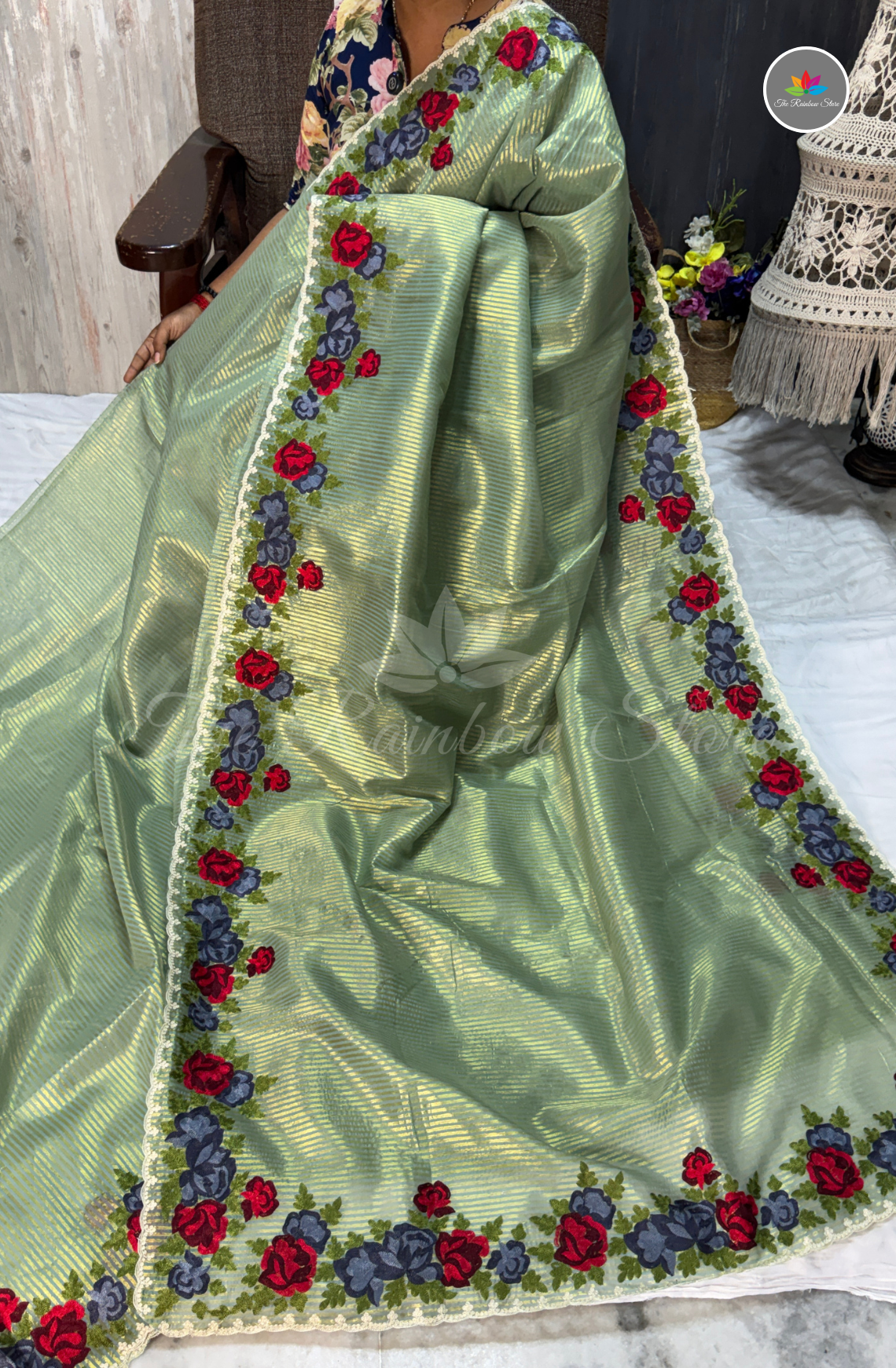 Tissue Saree - Pastel Mint Green