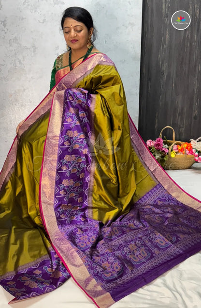 Elegant  Patola Semi Silk Saree  - Olive Green