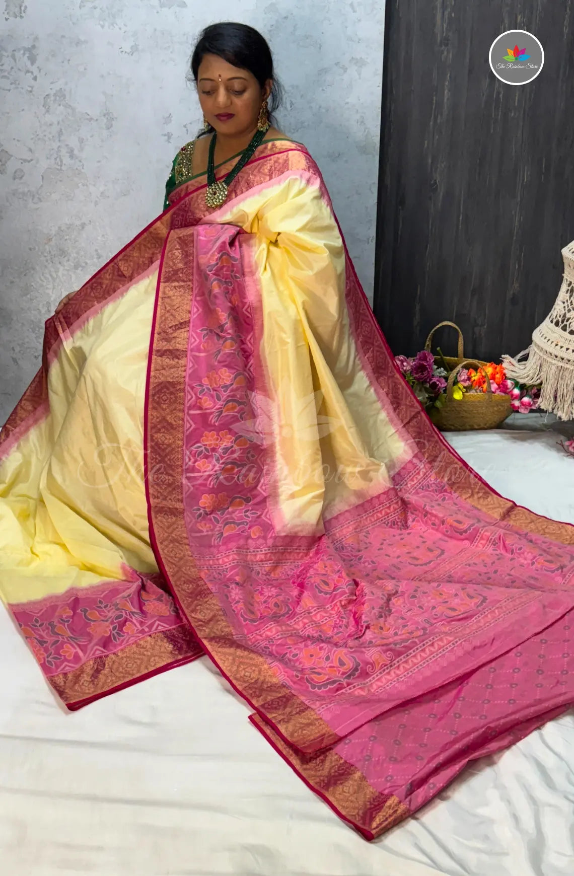 Elegant  Patola Semi Silk Saree  - Soft Cream
