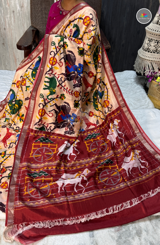Mangalagiri Pattu Saree - Peach Beige