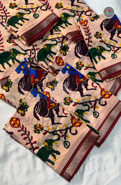 Mangalagiri Pattu Saree - Peach Beige