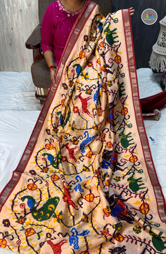 Mangalagiri Pattu Saree - Peach Beige