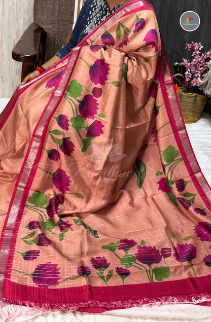 Mangalagiri Handloom Pattu Saree – Peach Pink