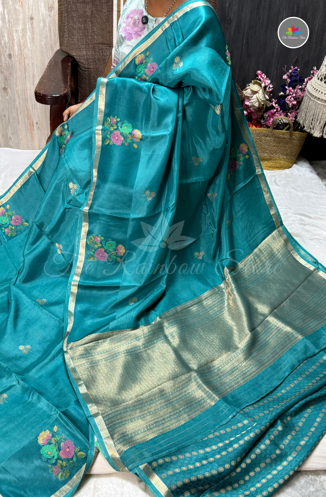 Organza Silk Saree - Peacock Blue