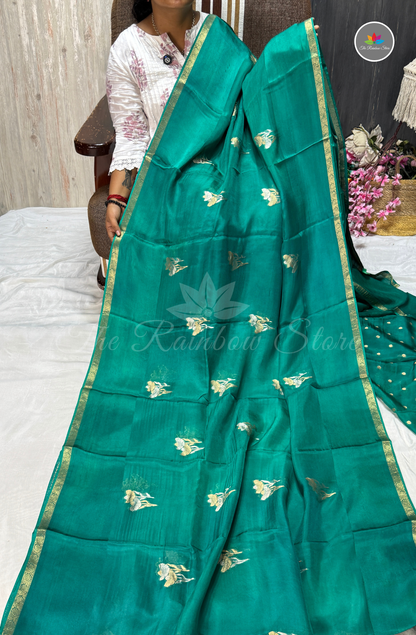 Organza Silk Saree - Peacock Green