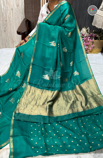 Organza Silk Saree - Peacock Green