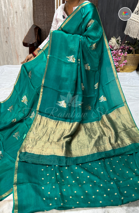 Organza Silk Saree - Peacock Green