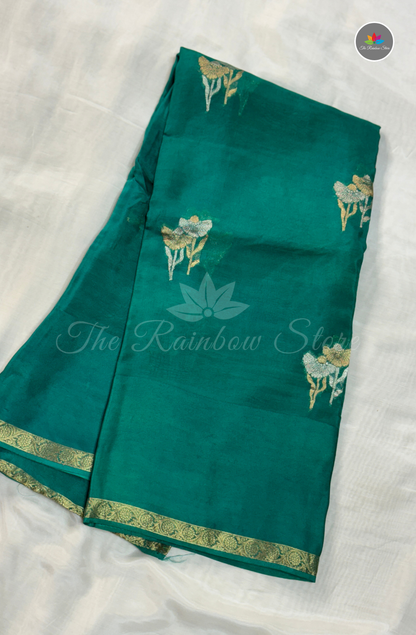 Organza Silk Saree - Peacock Green