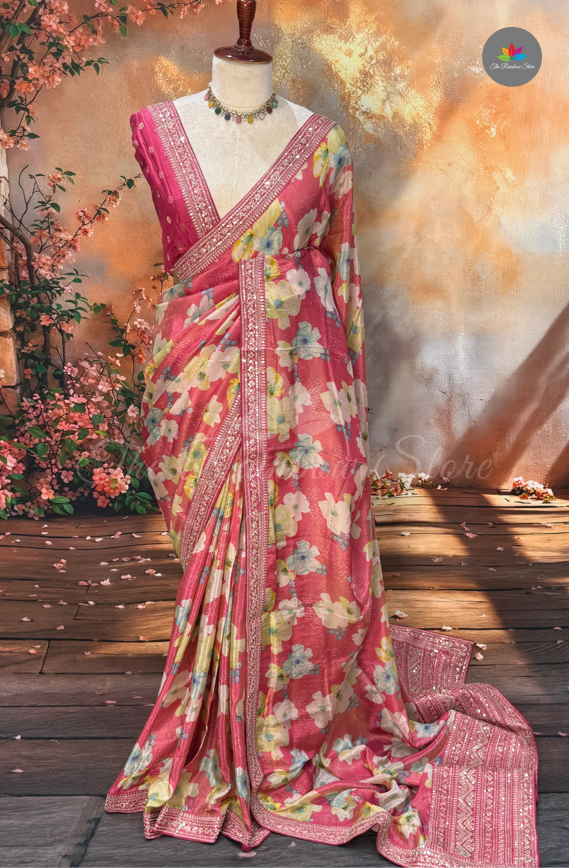 Pure Satin With Sabyasachi Borders - Pink