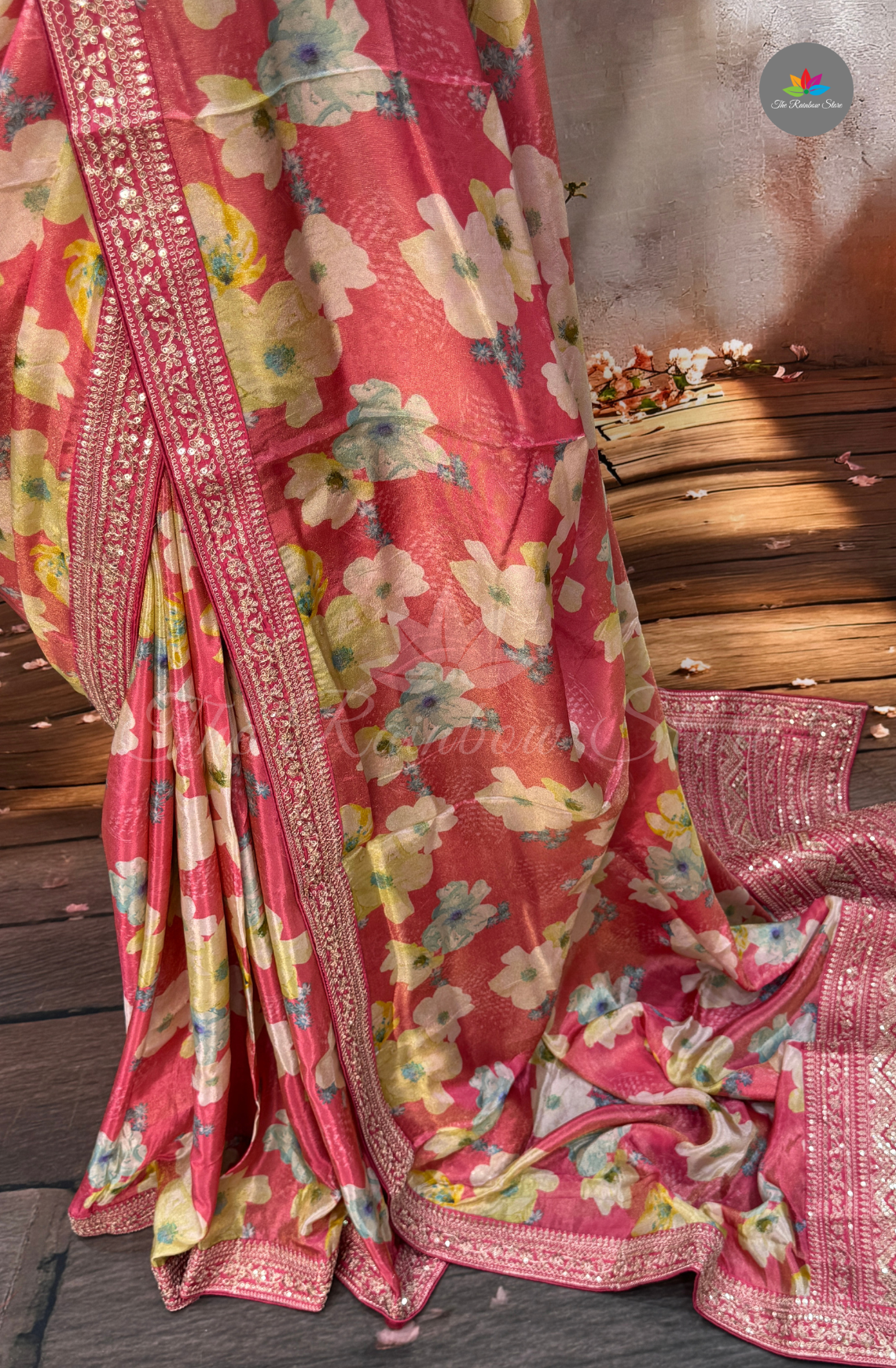 Pure Satin With Sabyasachi Borders - Pink