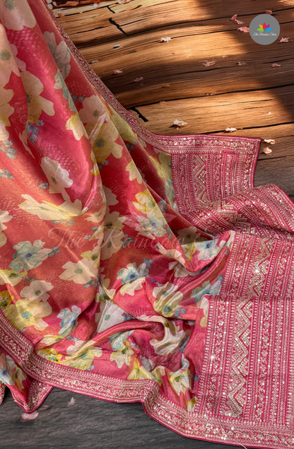 Pure Satin With Sabyasachi Borders - Pink