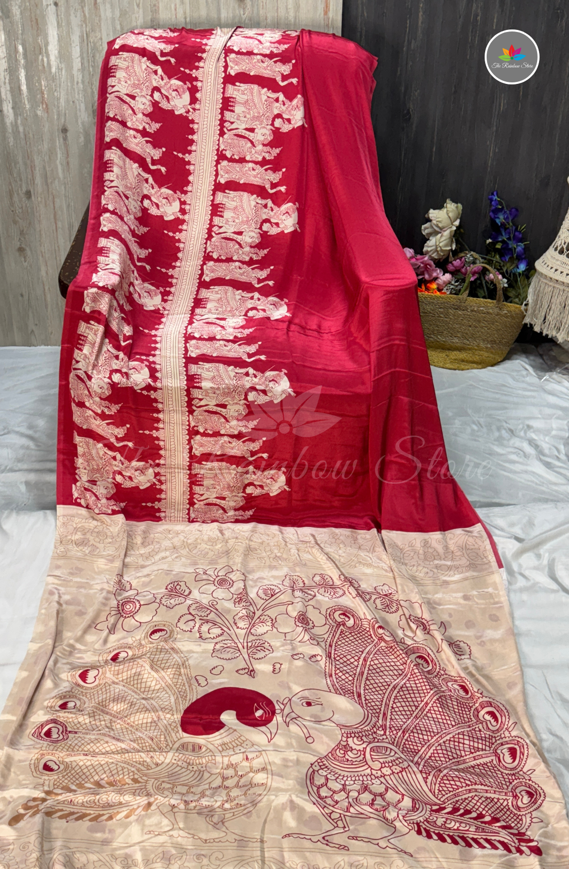 Premium Crepe Saree - Bright Red