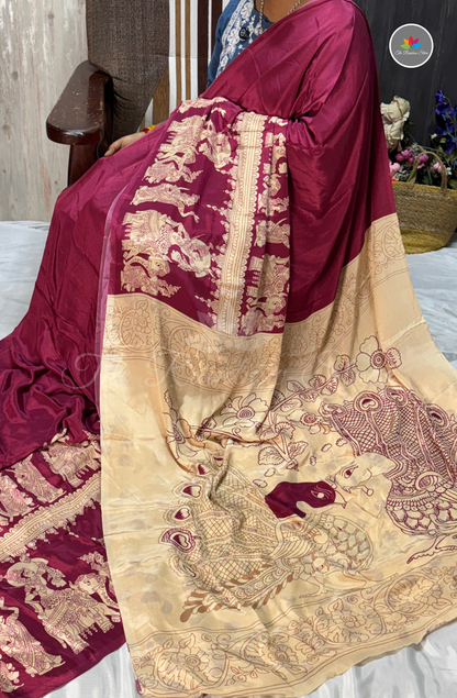 Premium Crepe Saree - Wine Maroon