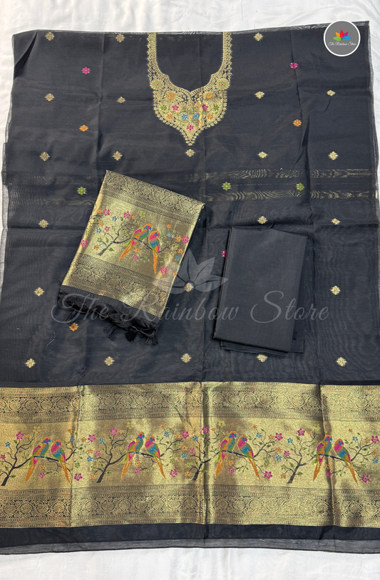 Premium Jamdani Salwar Material Set – Black (Unstitched)
