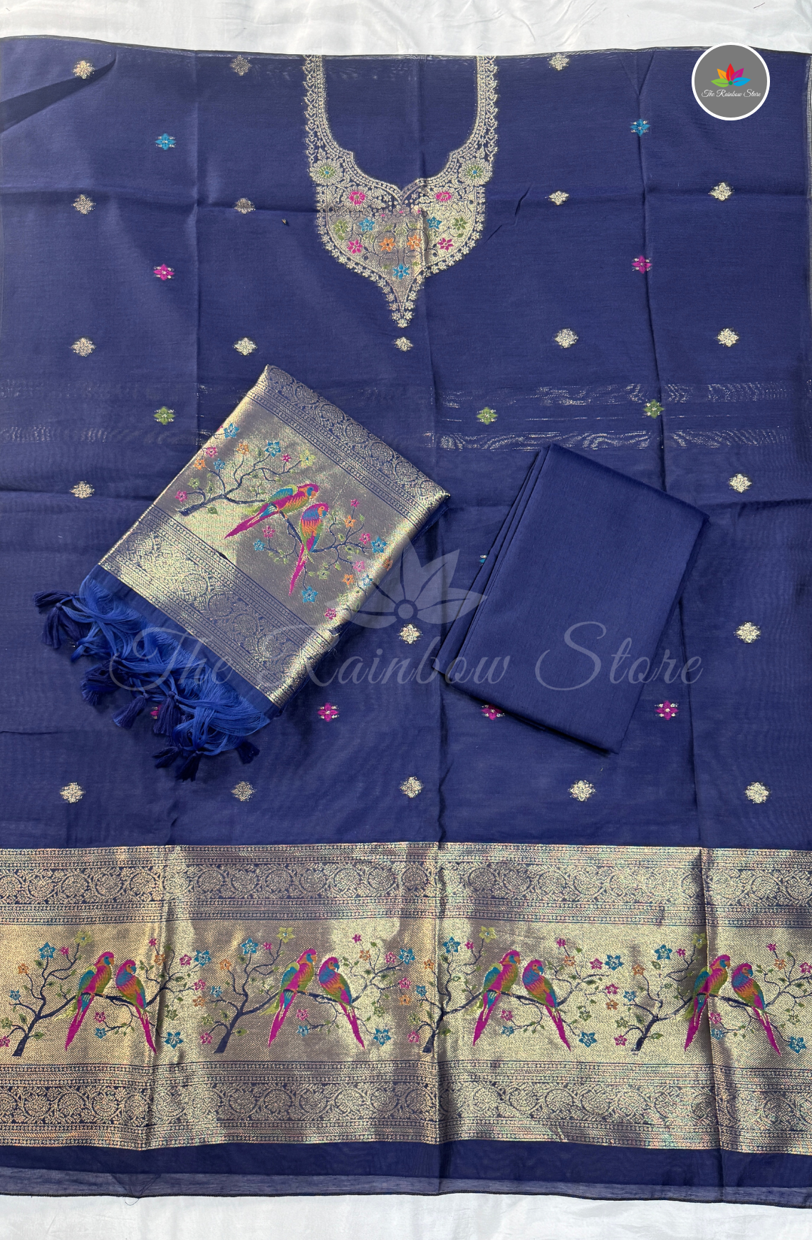 Premium Jamdani Salwar Material Set – Navy Blue (Unstitched)o
