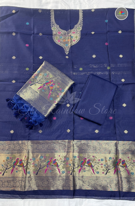 Premium Jamdani Salwar Material Set – Navy Blue (Unstitched)o