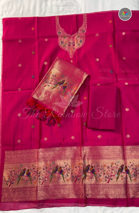 Premium Jamdani Salwar Material Set – Rani Pink (Unstitched)