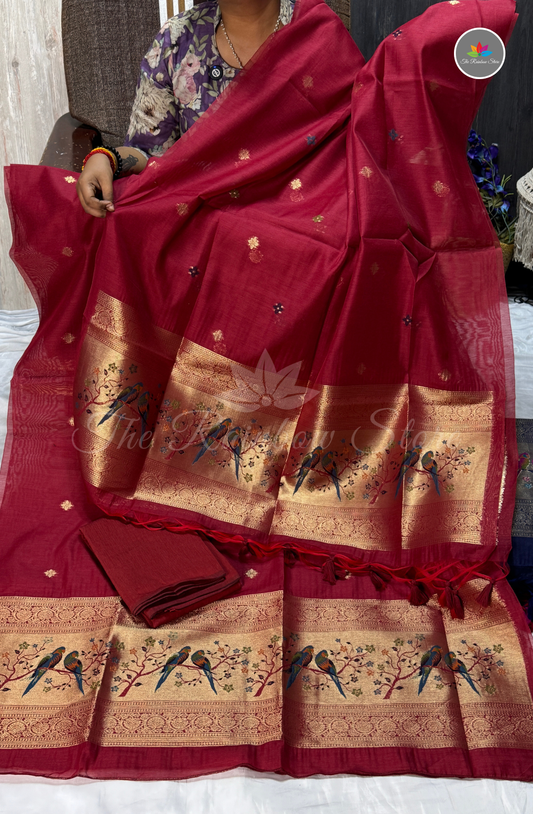 Premium Jamdani Salwar Material Set – Red (Unstitched)