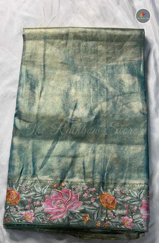 Premium Kanchi Pattu Saree with Embroidery - Blue
