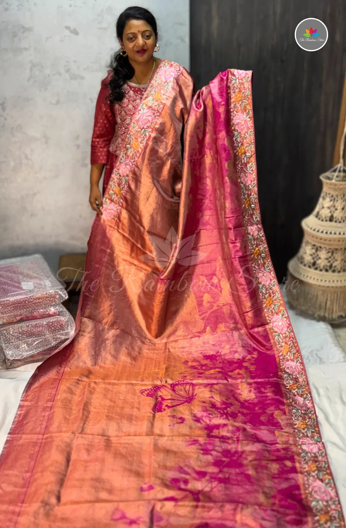 Premium Kanchi Pattu Saree with Embroidery - Rani Pink