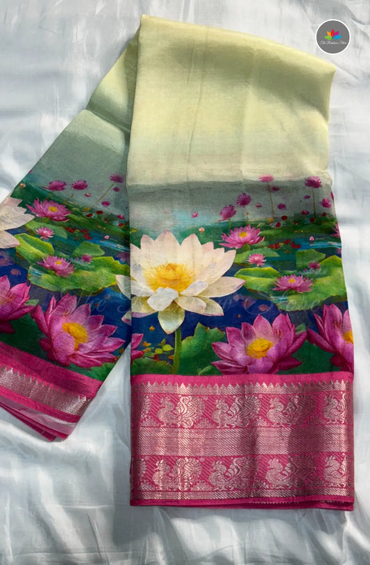 Premium Mangalagiri Pattu With Big Border - Beige