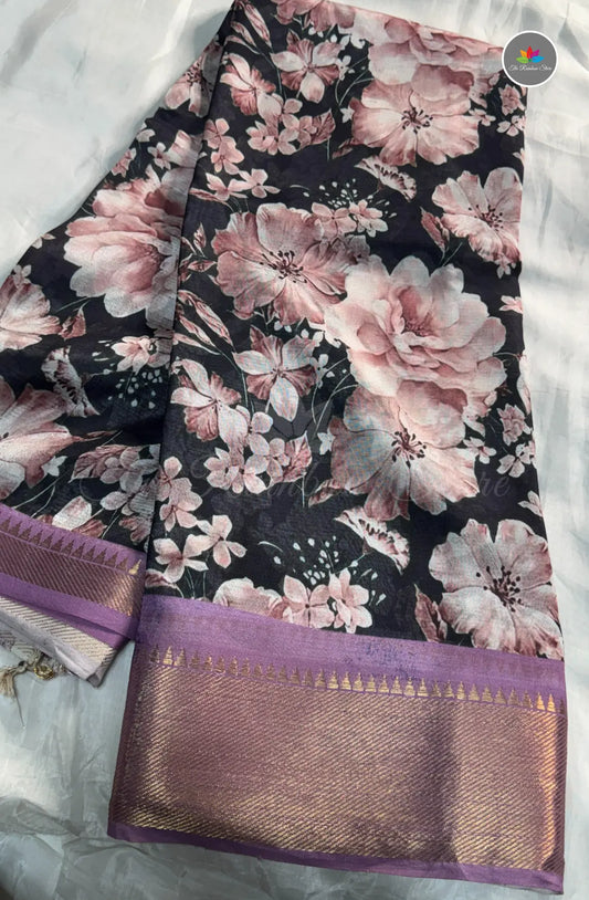 Premium Mangalagiri Pattu With Big Border - Black