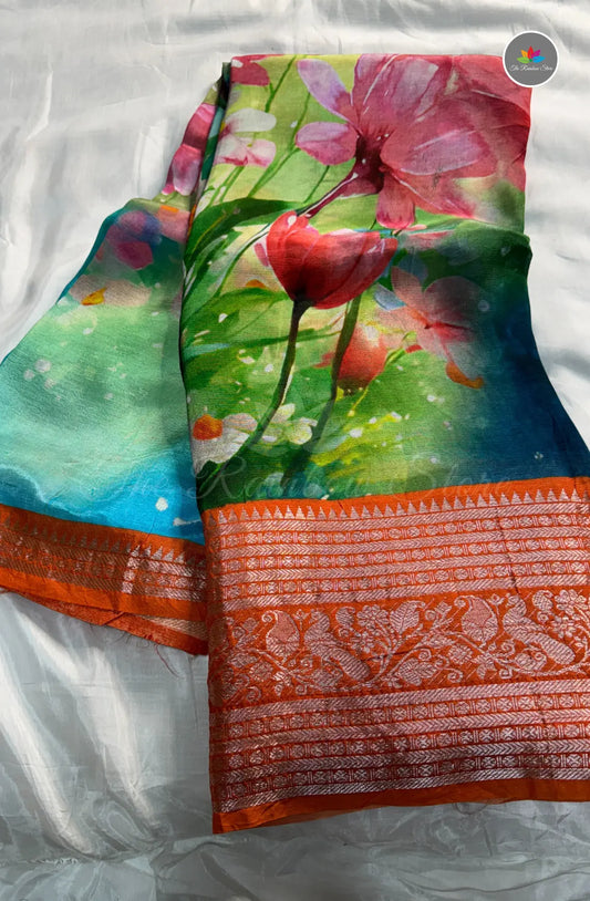 Premium Mangalagiri Pattu With Big Border - Green