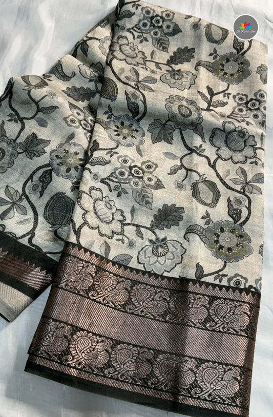 Premium Mangalagiri Pattu With Big Border - Grey
