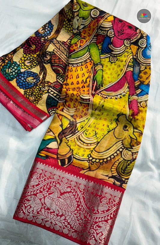 Premium Mangalagiri Pattu With Big Border - Yellow