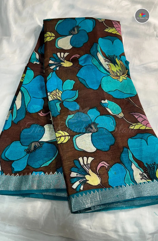 Premium Mangalagiri Pattu With Small Border - Brown