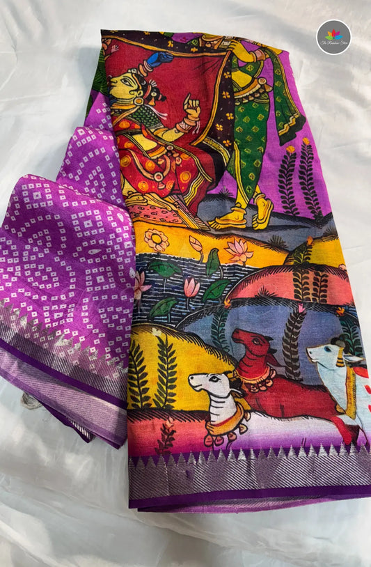Premium Mangalagiri Pattu With Small Border - Lavender