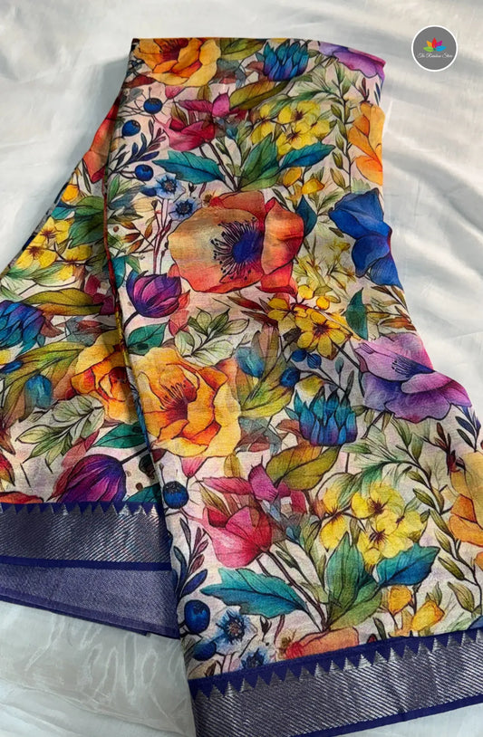 Premium Mangalagiri Pattu With Small Border - Multicolour