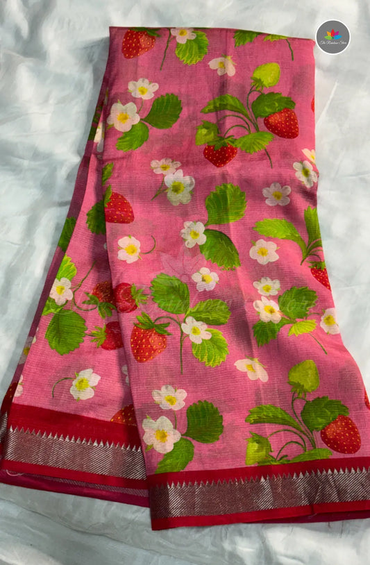 Premium Mangalagiri Pattu With Small Border - Pink