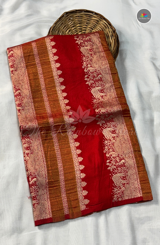 Premium Mushru Silk Saree with Zari Weaving - Classic Red