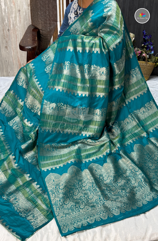 Premium Mushru Silk Saree with Zari Weaving - Teal Green