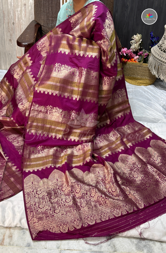 Premium Mushru Silk Saree with Zari Weaving - Wine Purple