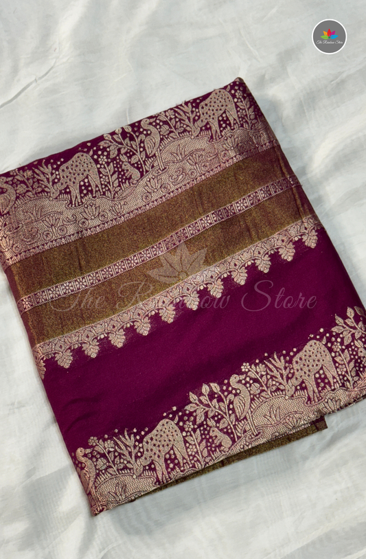 Premium Mushru Silk Saree with Zari Weaving - Wine Purple