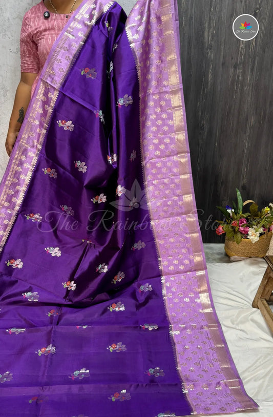 Premium Puna Silk Saree - Violet