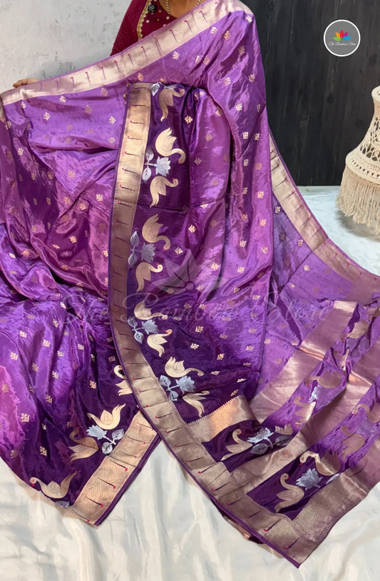 Premium Mangalagiri Pattu With Big Border - Lavender