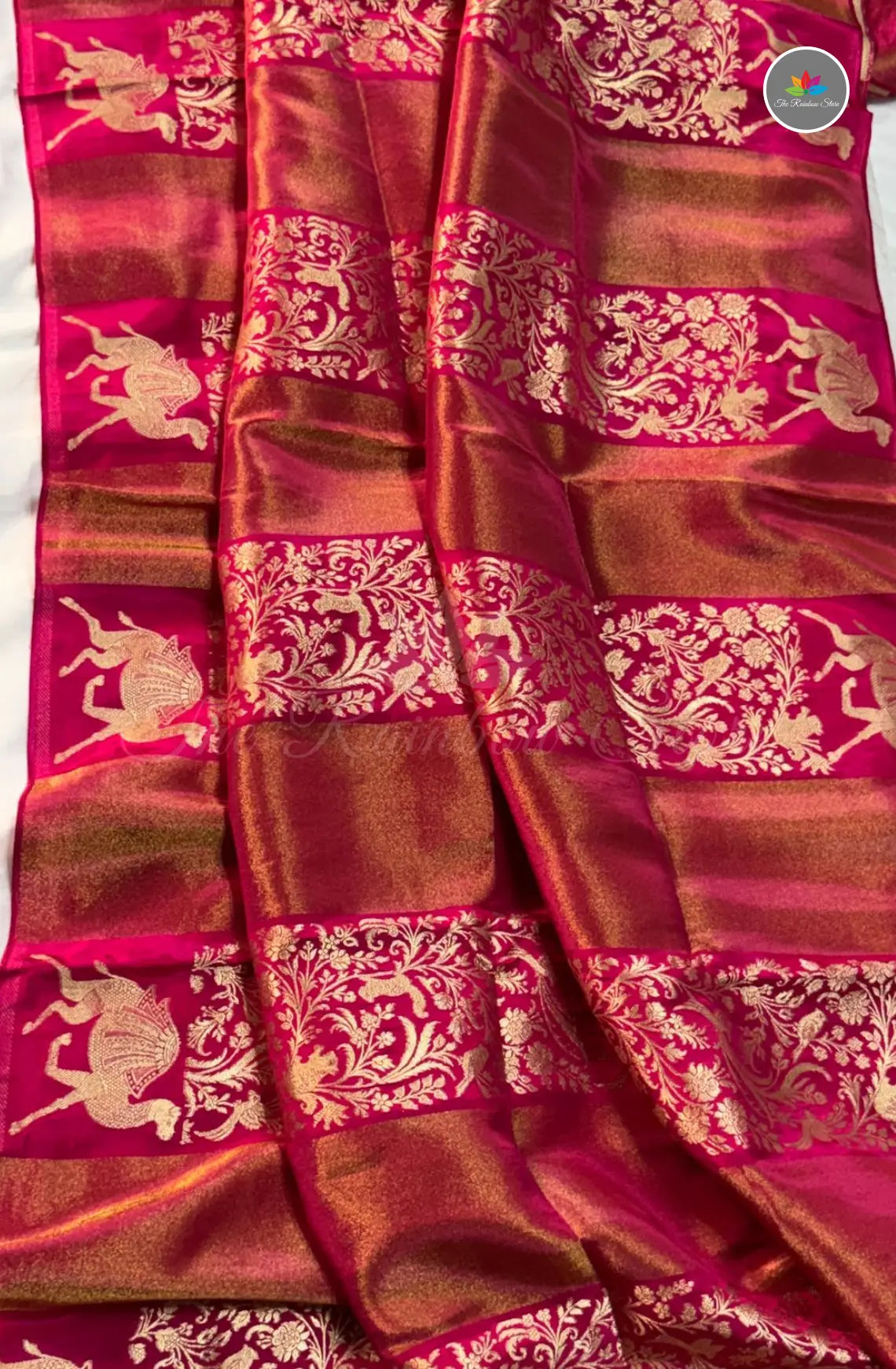 Premium Tissue Saree with Intricate Zari Weaves - Rani Pink
